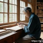수제책 제작 공간 도서관 - **Prompt:** A serene and inviting bookbinding studio bathed in warm, natural light streaming through...