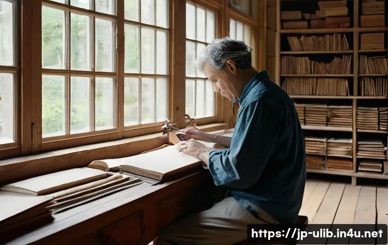 수제책 제작 공간 도서관 - **Prompt:** A serene and inviting bookbinding studio bathed in warm, natural light streaming through...